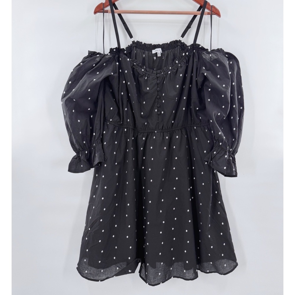 Dark Coquette Cold Shoulder Puff Sleeve Dress Swiss Dot 3X White Birch Chic Soul